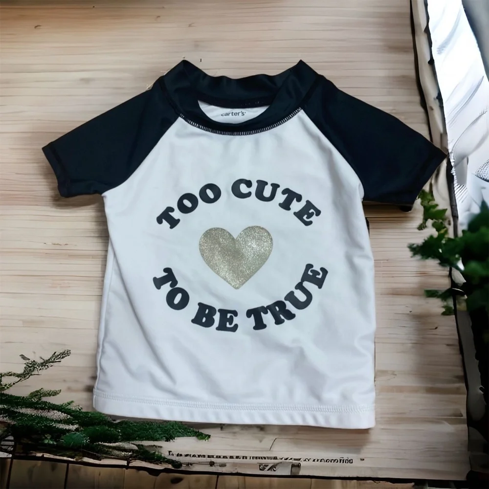 Too Cute to Be True Carter’s Rash Guard Swim Top Sun Shirt 3T Black Gold